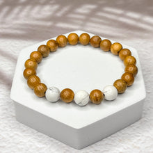 Load image into Gallery viewer, Yew Wood & Howlite 8mm Bead Bracelet