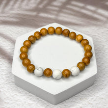 Load image into Gallery viewer, Yew Wood & Howlite 8mm Bead Bracelet