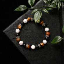 Load image into Gallery viewer, Limitless Strength - Howlite, Onyx & Tiger Eye 8mm Bead Bracelet