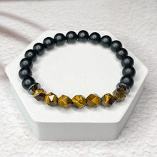 Load image into Gallery viewer, Faceted Tiger Eye, Matte Onyx, & Hematite 8mm Bead Bracelet