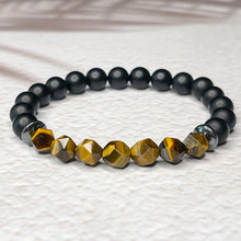 Load image into Gallery viewer, Faceted Tiger Eye, Matte Onyx, & Hematite 8mm Bead Bracelet