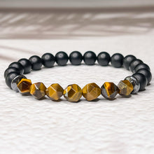 Load image into Gallery viewer, Faceted Tiger Eye, Matte Onyx, & Hematite 8mm Bead Bracelet