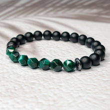 Load image into Gallery viewer, Faceted Green Tiger Eye, Matte Onyx, & Hematite 8mm Bead