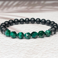 Load image into Gallery viewer, Faceted Green Tiger Eye, Matte Onyx, & Hematite 8mm Bead