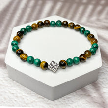 Load image into Gallery viewer, Abundant Prosperity - Malachite, Tiger Eye & Celtic Knot 6mm Bead Bracelet