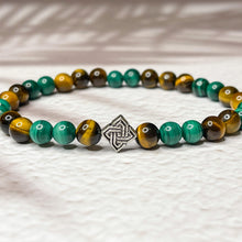 Load image into Gallery viewer, Abundant Prosperity - Malachite, Tiger Eye & Celtic Knot 6mm Bead Bracelet