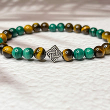 Load image into Gallery viewer, Abundant Prosperity - Malachite, Tiger Eye & Celtic Knot 6mm Bead Bracelet