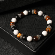 Load image into Gallery viewer, Limitless Strength - Howlite, Onyx & Tiger Eye 8mm Bead Bracelet