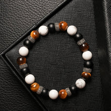 Load image into Gallery viewer, Limitless Strength - Howlite, Onyx & Tiger Eye 8mm Bead Bracelet