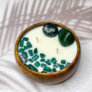 Wealth & Prosperity Candle - Moss Agate, Aventurine & Malachite Crystal Infused Soy Candle