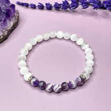 Load image into Gallery viewer, Selenite &amp; Chevron Amethyst 6mm Bead Bracelet
