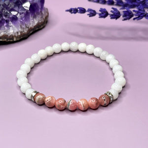 Intuition & Love - Rhodochrosite & Moonstone 6mm Bead Bracelet