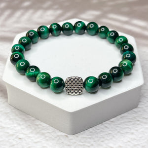 Green Tiger Eye Stone 8mm Bead Bracelet