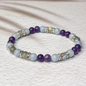 Pisces Zodiac 6mm Bead Bracelet -  Aquamarine, Amethyst & Labradorite