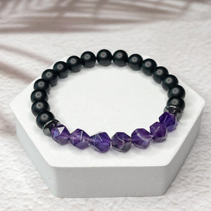 Matte Onyx, Faceted Amethyst & Hematite 8mm Bead