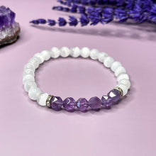 Load image into Gallery viewer, Selenite &amp; Faceted Amethyst 6mm Bead Bracelet
