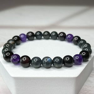 Aquarius Zodiac 8mm Bead Bracelet - Labradorite, Garnet & Amethyst