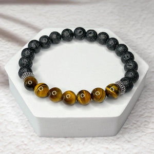 Limitless Energy - Lava Stone & Tiger Eye 8mm Bead Bracelet