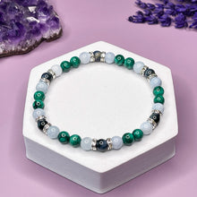 Load image into Gallery viewer, Scorpio Zodiac 6mm Bead Bracelet - Malachite, Aquamarine &amp; Hawk&#39;s Eye
