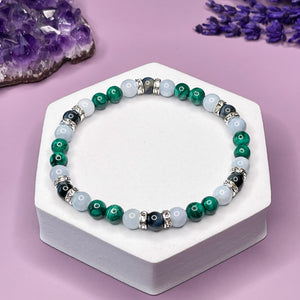 Scorpio Zodiac 6mm Bead Bracelet - Malachite, Aquamarine & Hawk's Eye