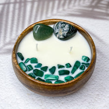 Load image into Gallery viewer, Wealth &amp; Prosperity - Moss Agate, Aventurine &amp; Malachite Crystal Infused Candle
