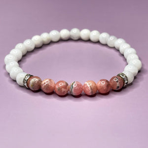 Intuition & Love - Rhodochrosite & Moonstone 6mm Bead Bracelet