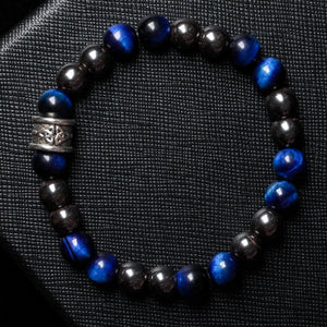 Calm Harmony - 8mm Hematite, Blue Tiger Eye & Celtic Triquetra Design Bracelet