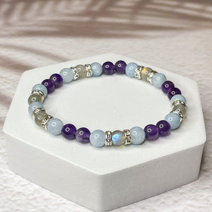 Pisces Zodiac 6mm Bead Bracelet -  Aquamarine, Amethyst & Labradorite