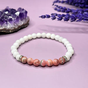 Intuition & Love - Rhodochrosite & Moonstone 6mm Bead Bracelet