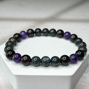 Aquarius Zodiac 8mm Bead Bracelet - Labradorite, Garnet & Amethyst