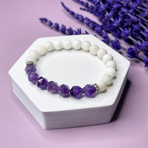 Amethyst & Moonstone 8mm Bead Bracelet