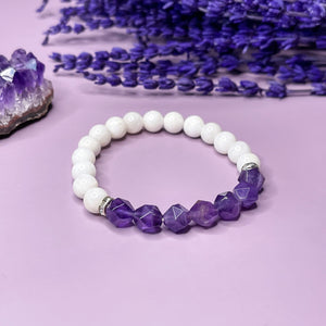 Amethyst & Moonstone 8mm Bead Bracelet