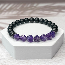 Load image into Gallery viewer, Matte Onyx, Faceted Amethyst &amp; Hematite 8mm Bead
