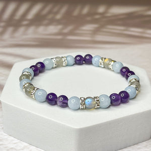 Pisces Zodiac 6mm Bead Bracelet -  Aquamarine, Amethyst & Labradorite