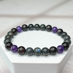 Aquarius Zodiac 8mm Bead Bracelet - Labradorite, Garnet & Amethyst