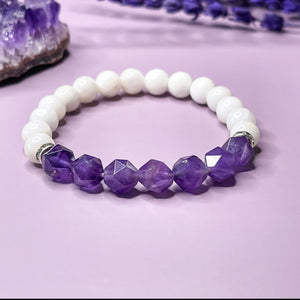 Amethyst & Moonstone 8mm Bead Bracelet