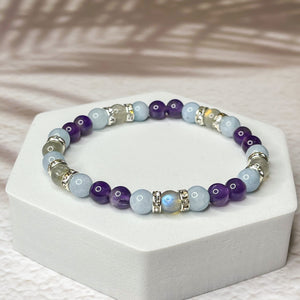 Pisces Zodiac 6mm Bead Bracelet -  Aquamarine, Amethyst & Labradorite