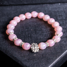 Load image into Gallery viewer, Pure Love - Madagascar Rose Quartz and Lotus Flower 8mm Bead Bracelet
