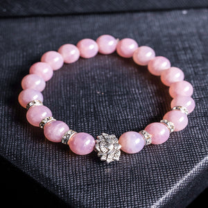 Pure Love - Madagascar Rose Quartz and Lotus Flower 8mm Bead Bracelet