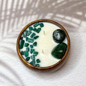 Wealth & Prosperity Candle - Moss Agate, Aventurine & Malachite Crystal Infused Soy Candle