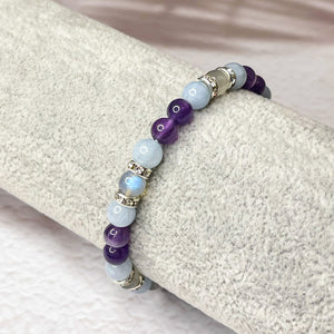 Pisces Zodiac 6mm Bead Bracelet -  Aquamarine, Amethyst & Labradorite