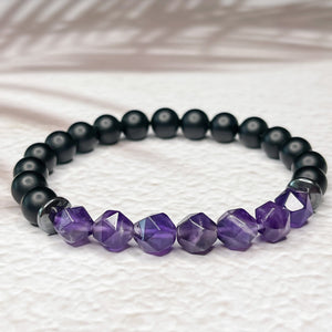 Matte Onyx, Faceted Amethyst & Hematite 8mm Bead