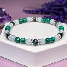 Load image into Gallery viewer, Scorpio Zodiac 6mm Bead Bracelet - Malachite, Aquamarine &amp; Hawk&#39;s Eye
