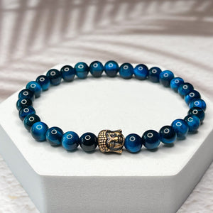 Blue Buddha- Blue Tiger Eye 6mm Bead Bracelet