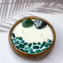 Load image into Gallery viewer, Wealth &amp; Prosperity - Moss Agate, Aventurine &amp; Malachite Crystal Infused Candle
