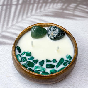 Wealth & Prosperity - Moss Agate, Aventurine & Malachite Crystal Infused Candle