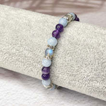 Load image into Gallery viewer, Pisces Zodiac 6mm Bead Bracelet -  Aquamarine, Amethyst &amp; Labradorite
