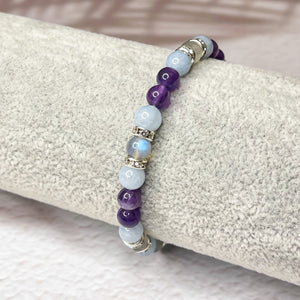 Pisces Zodiac 6mm Bead Bracelet -  Aquamarine, Amethyst & Labradorite