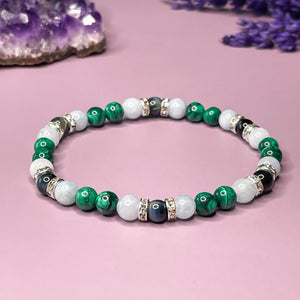 Scorpio Zodiac 6mm Bead Bracelet - Malachite, Aquamarine & Hawk's Eye