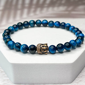 Blue Buddha- Blue Tiger Eye 6mm Bead Bracelet